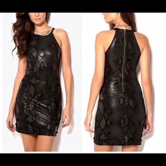 MINKPINK Black Python Halter Mini Dress - S - Picture 1 of 10